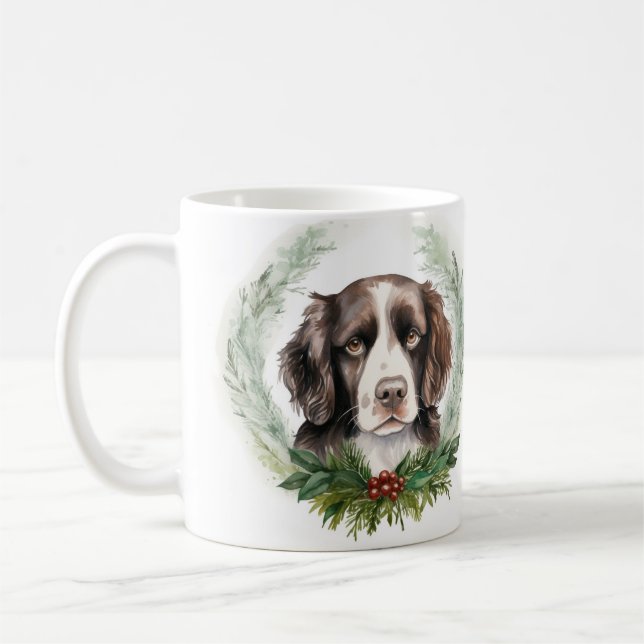 Mug Couronne de Noël de Springer spaniel Chien de fête (Gauche)