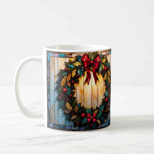 Mug Couronne de Noël de style vitrail Joyeux Noël (Gauche)