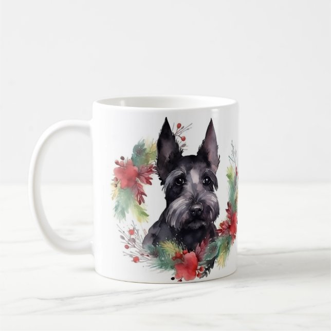 Mug Couronne de Noël de Terrier Écossais Chien de Fête (Gauche)