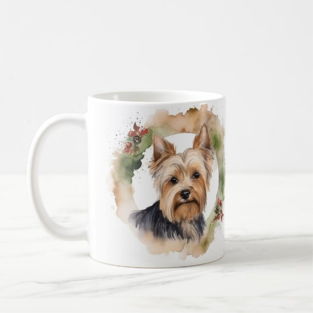 Mug Couronne de Noël de Yorkshire Terrier Chien de fêt (Gauche)