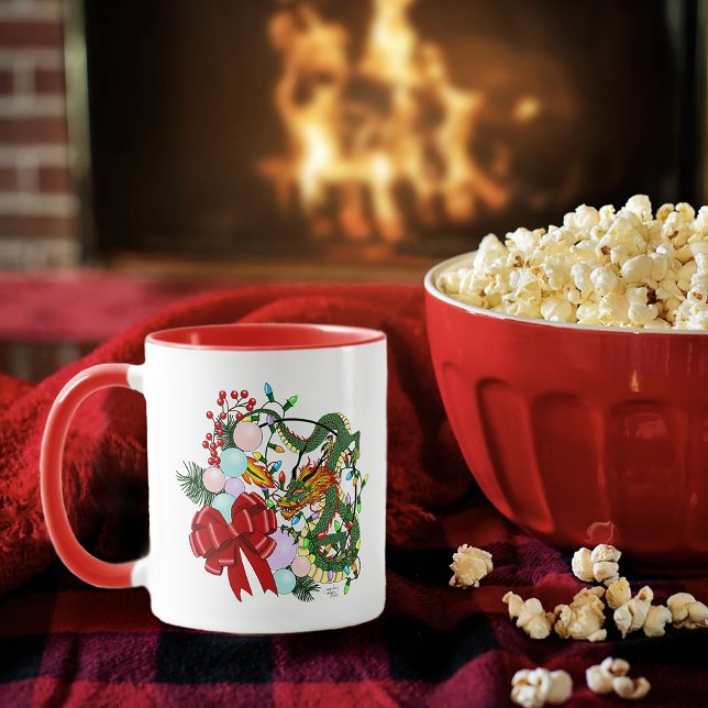 Mug Couronne de Noël Dragon Chinois Fantastique (Créateur téléchargé)