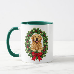 Mug Couronne de Noël en houx avec Retriever d'Or