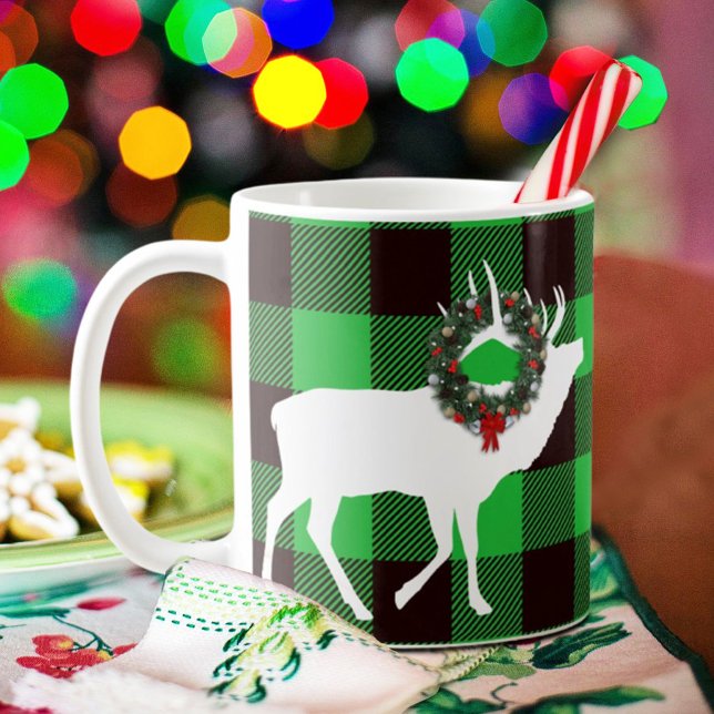 Mug Couronne de Noël en plaid buffle vert élaphe (Créateur téléchargé)