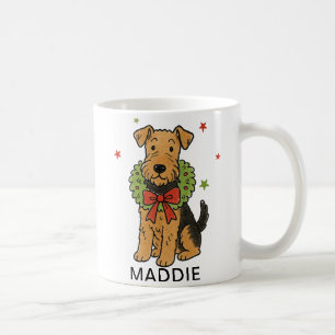 Mug Couronne de Noël et nœud rouge pour Airedale Terri