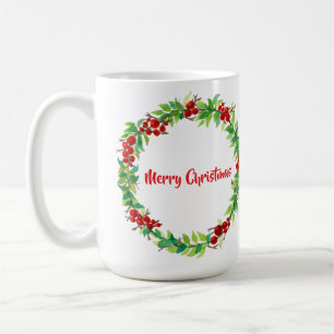 Mug Couronne de Noël festive avec des baies rouges