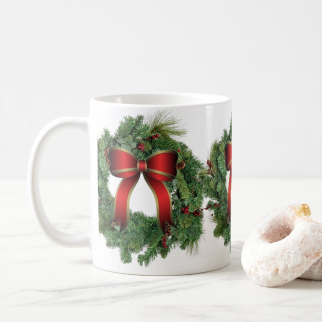 Mug Couronne de Noël Fête Maison en Céramique (Avec donut)