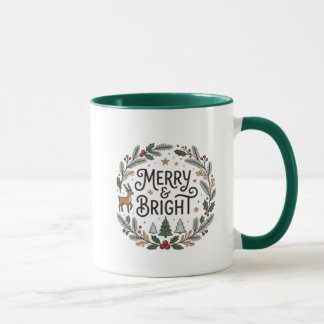Mug Couronne de Noël Merry & Bright Poignée Verte