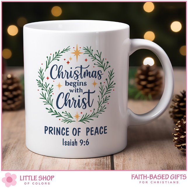 Mug Couronne de Noël personnalisable avec verset bibli (Créateur téléchargé)