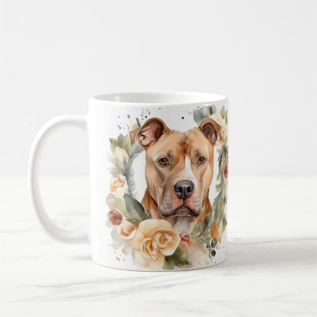 Mug Couronne de Noël Pitbull Chien de fête (Gauche)