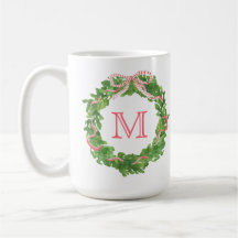 Couronne de Noël rouge et verte monogrammée prépa