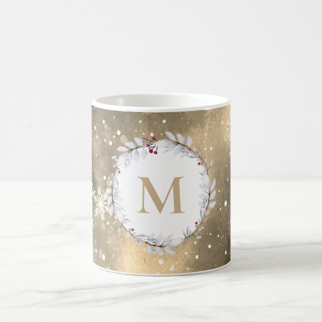 Mug Couronne de Noël rouge or monogramme  (Centre)