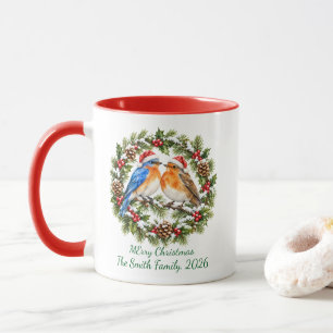 Mug Couronne de Noël rustique avec tourtereaux rouge p