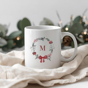 Mug Couronne de Noël rustique initiale Cadeau de fêtes