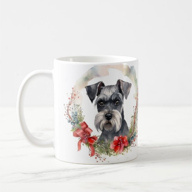 Mug Couronne de Noël Schnauzer Chien de fête (Gauche)