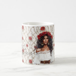 Mug Couronne de roses féminines noires Faux bois flora