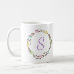 Mug Couronne de saule de Pâques pastel avec monogramme
