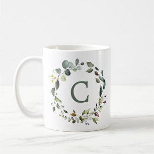 Mug Couronne de verdure botanique élégante avec monogr