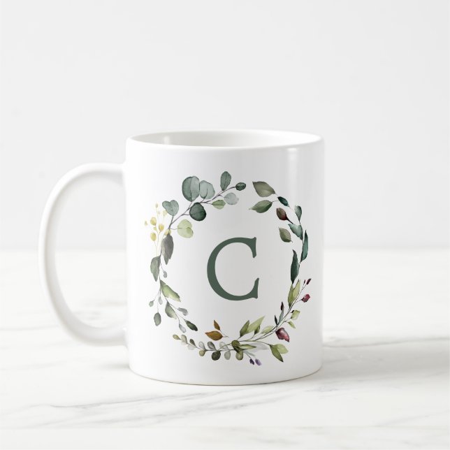Mug Couronne de verdure botanique élégante avec monogr (Gauche)