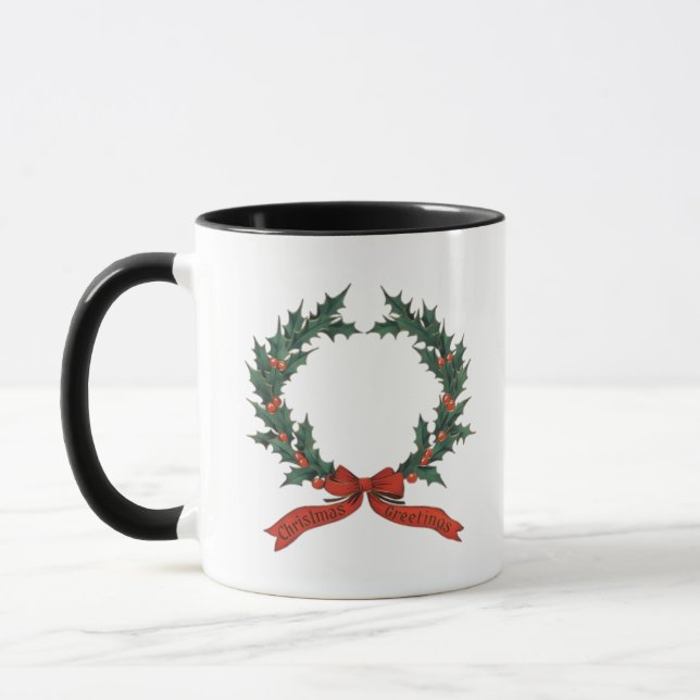 Mug Couronne de vœux de Noël - Classique rouge et vert (Gauche)