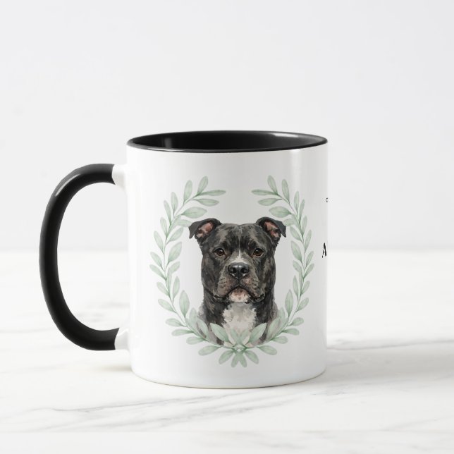 Mug Couronne d'eucalyptus AmStaff Chien Monogramme (Gauche)
