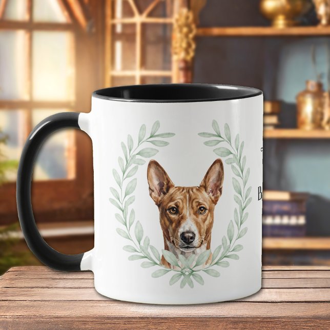 Mug Couronne d'eucalyptus Basenji Chien Monogramme (Créateur téléchargé)