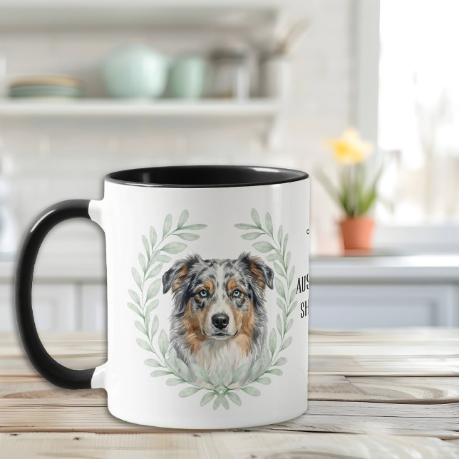 Mug Couronne d'eucalyptus Bleu Merle Aussie Monogramme (Créateur téléchargé)