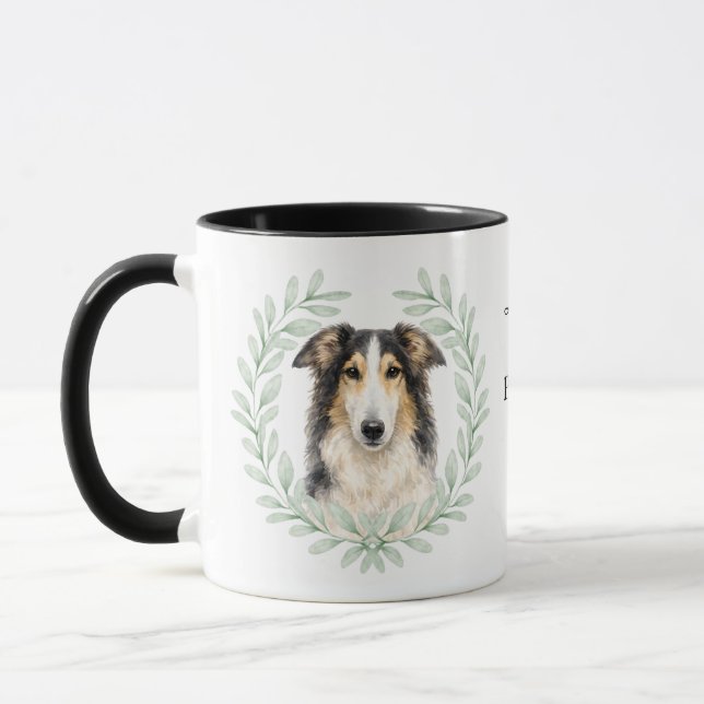 Mug Couronne d'eucalyptus Borzoi Chien Monogramme (Gauche)
