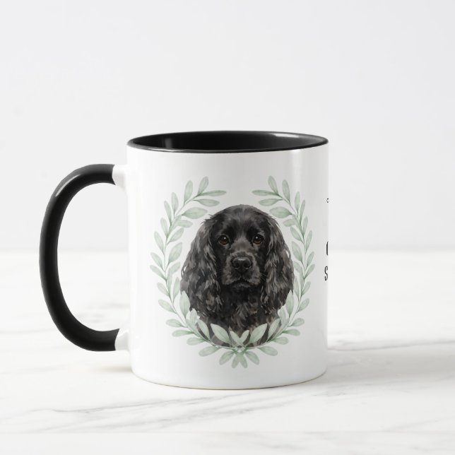Mug Couronne d'eucalyptus Cocker Spaniel noir Monogram (Gauche)