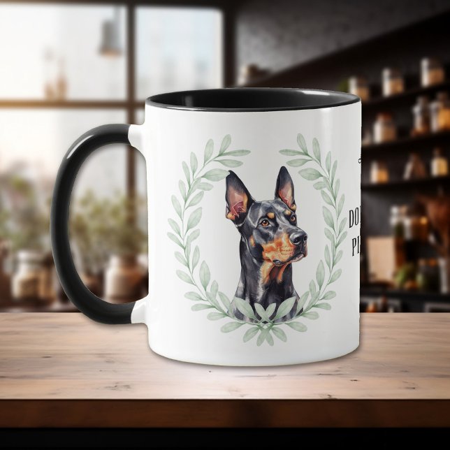 Mug Couronne d'eucalyptus Doberman Pinscher Monogramme (Créateur téléchargé)