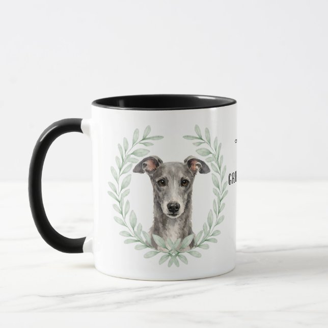 Mug Couronne d'eucalyptus Greyhound Chien Monogramme (Gauche)