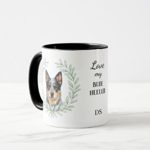 Mug Couronne d'eucalyptus Heeler bleu chien monogramme