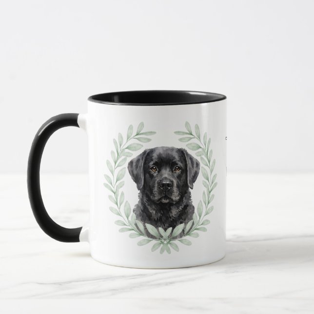 Mug Couronne d'eucalyptus Labrador noir monogramme (Gauche)