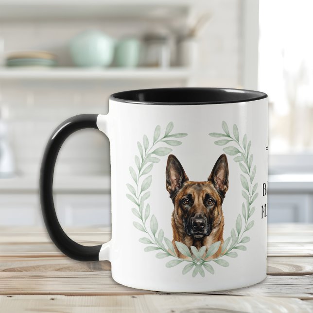 Mug Couronne d'eucalyptus Monogramme Chien Malinois Be (Créateur téléchargé)