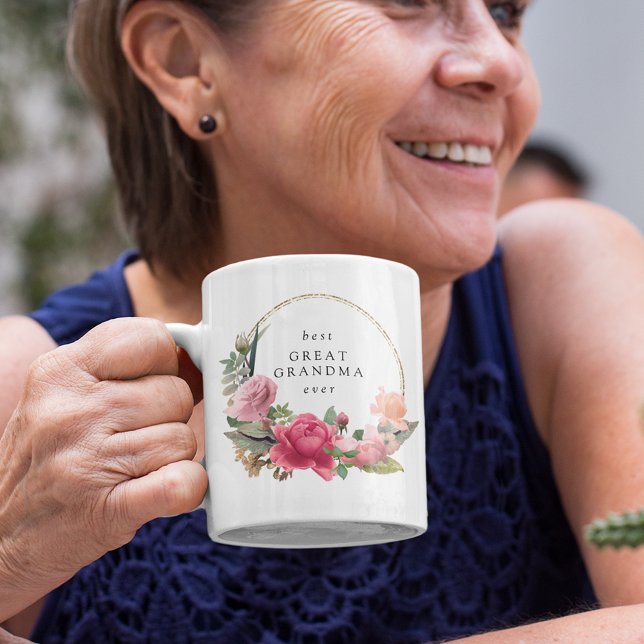 Mug Couronne d'or rose Floral meilleure grand grand-mè (Créateur téléchargé)