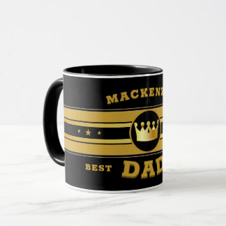Mug Couronne du nom de cadeau Meilleur Papa Noir et Or