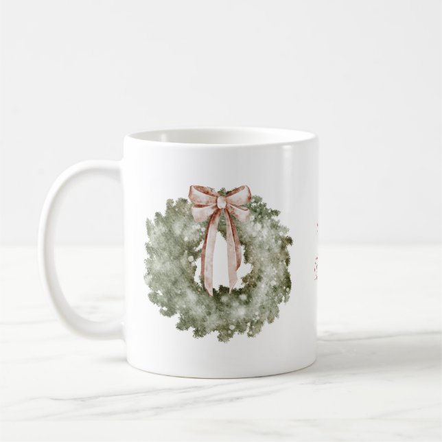 Mug Couronne et noeud aquarelle Noël rustique (Gauche)