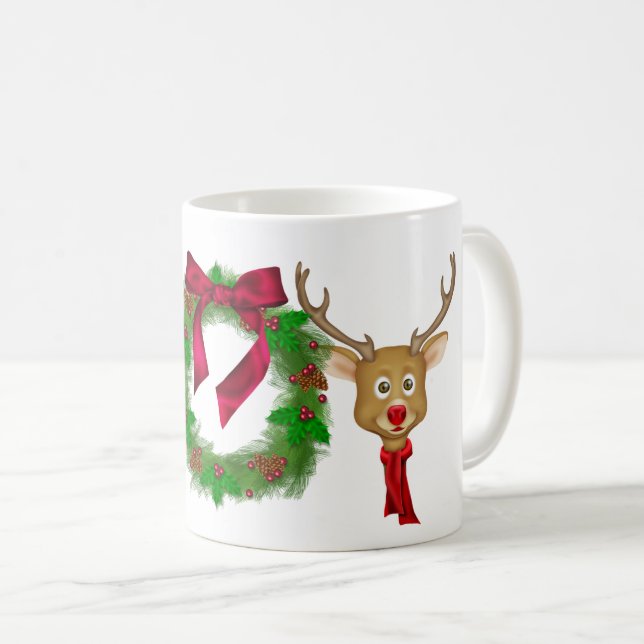 Mug Couronne et renne de JOIE de Noël (Devant droit)