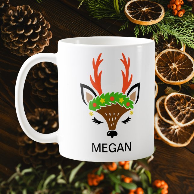 Mug Couronne festive de baies Antennes de fête de Noël (Festive Berry Wreath Holiday Antlers Reindeer Face Coffee Mug
)