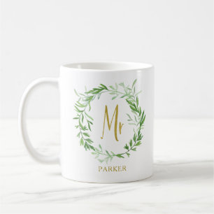 Mug Couronne Feuille verte Faux Gold M.