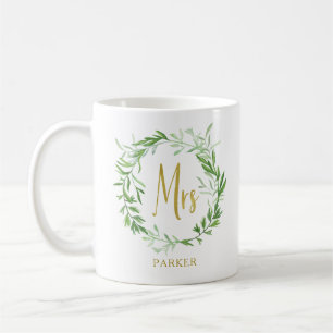 Mug Couronne Feuille verte Faux Gold Mme