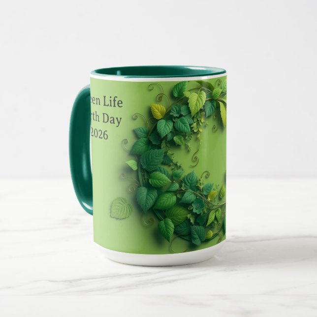 Mug Couronne feuillue verdoyante moderne de cycle de v (Devant gauche)