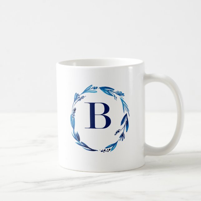 Mug Couronne florale bleue 'B' (Droite)