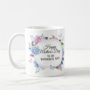 Mug Couronne florale bleue rose pour l'épouse de la fê