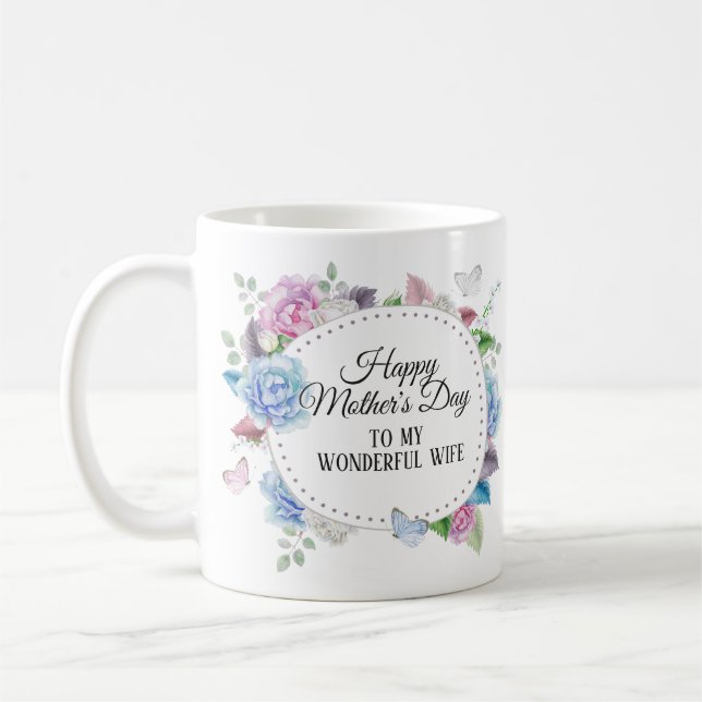 Mug Couronne florale bleue rose pour l'épouse de la fê (Gauche)