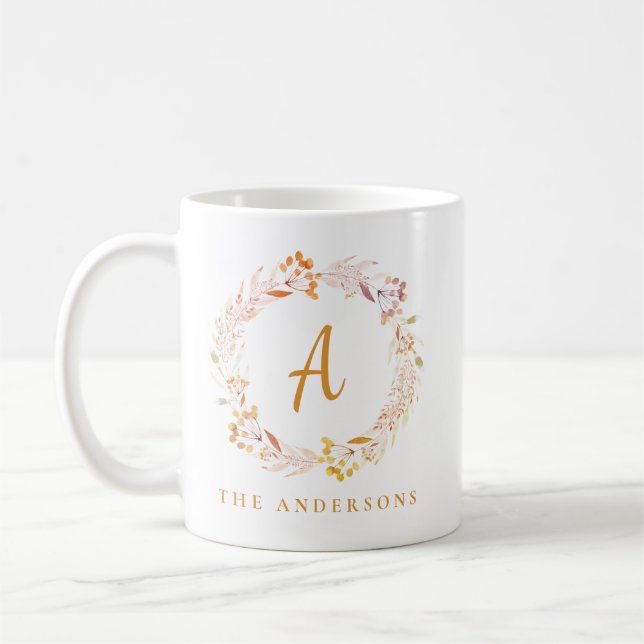 Mug Couronne florale bohème d'automne | Nom personnali (Gauche)