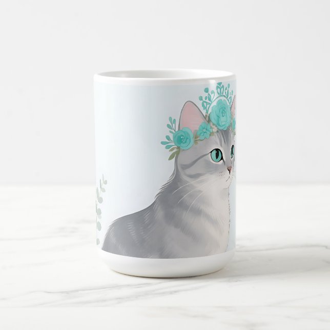 Mug Couronne Florale Chat Gris (Centre)