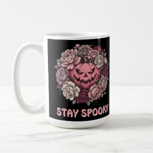 Mug Couronne florale de citrouille Jack O Lantern rose