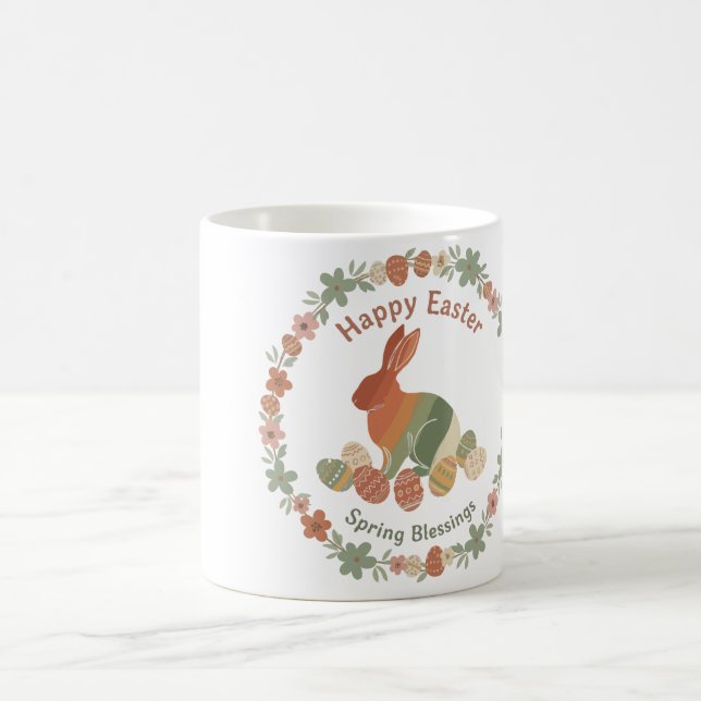 Mug Couronne florale de Pâques Boho Chic Lapin et Œufs (Centre)