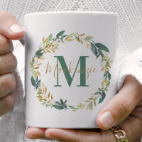 Couronne florale de verdure en or Monogramme