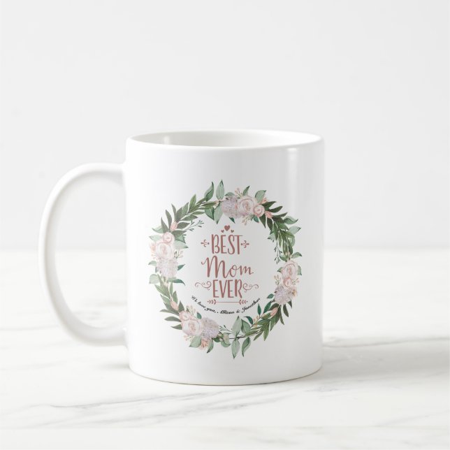 Mug Couronne florale rose poudrée Meilleure maman qui  (Gauche)
